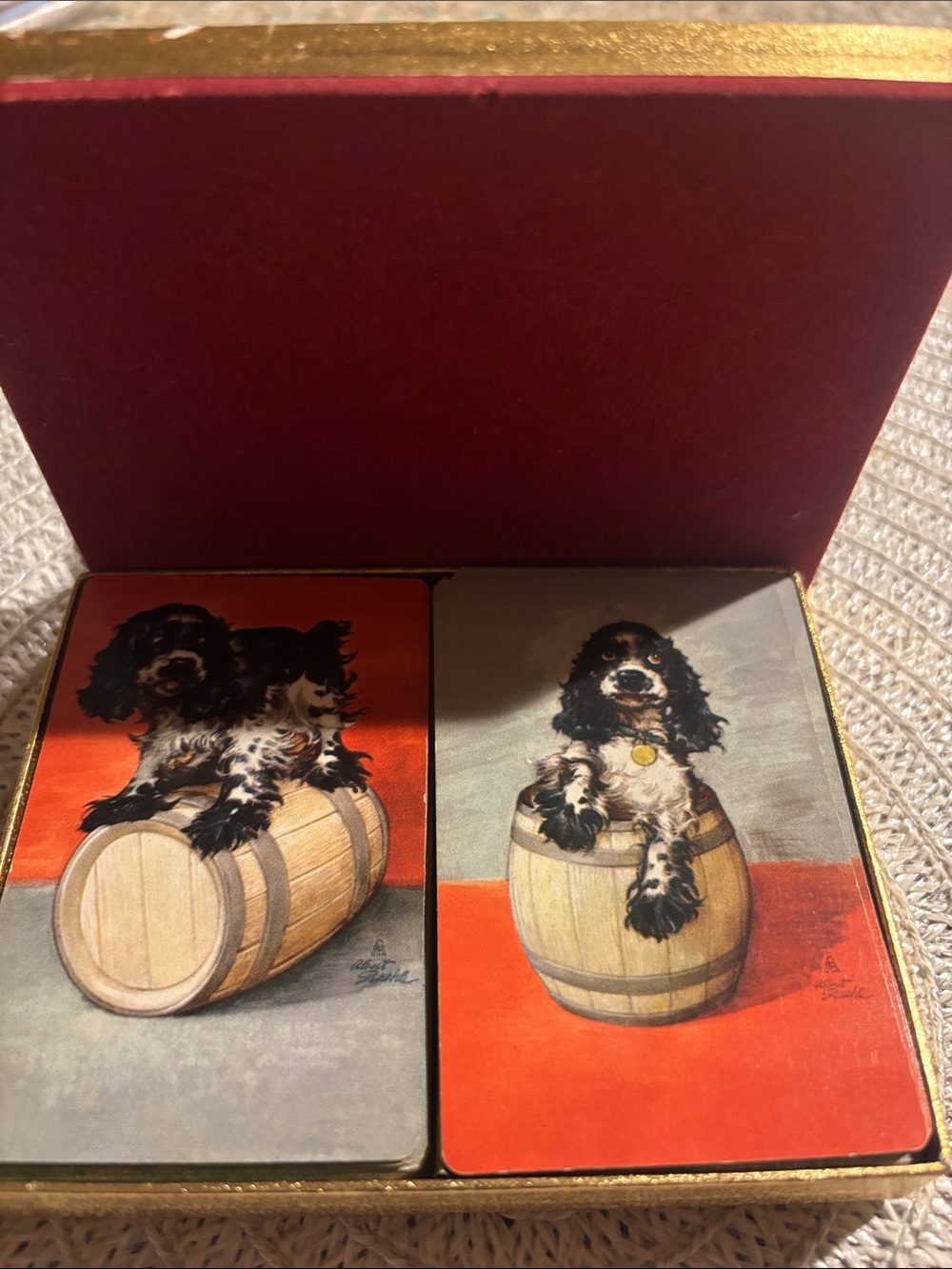 Albert Staehle “Butch” Playing Cards Spaniel on Barrel
